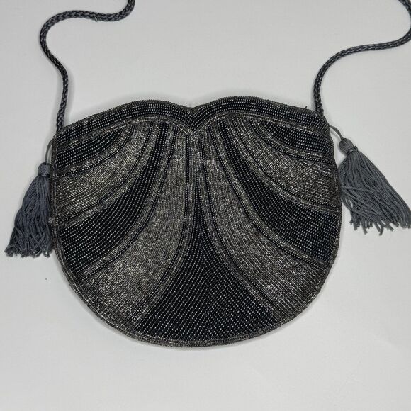 Beaded Purse Grey Elegant Small Shoulder Bag Theater Old Money Opera Cocktail - Picture 7 of 10